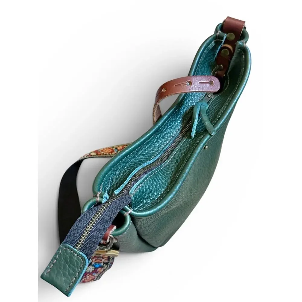 Go Forth Goods Celeste Leather Hobo Crossbody Shoulder Bag Forest Green Saddle